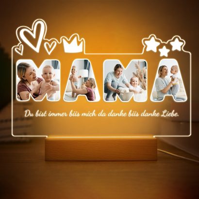 Surpreenda a sua mãe com a lâmpada "MAMA" personalizada com fotos e mensagem especial. Um presente único e emocionante para o Dia da Mãe, aniversários e muito mais!