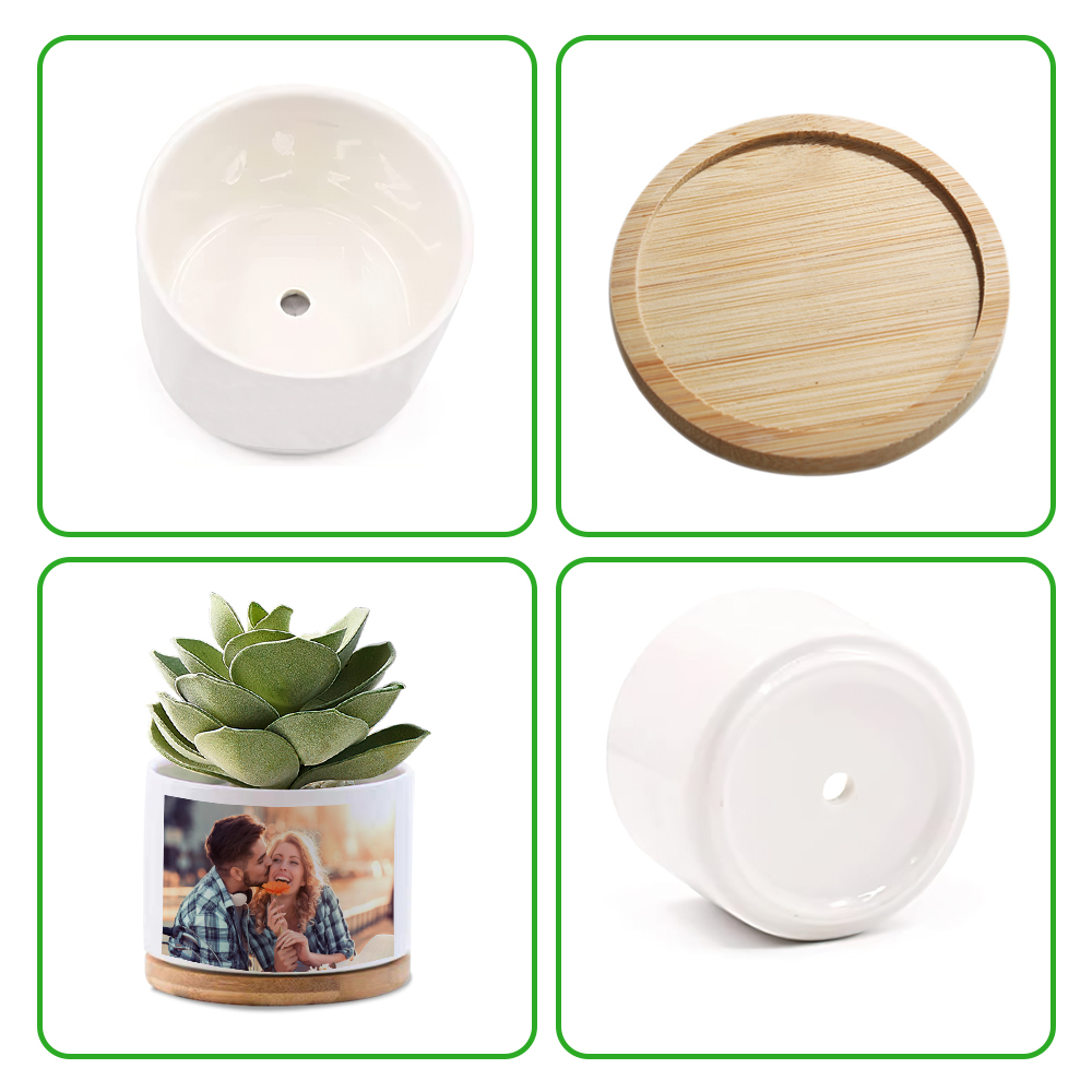 Personalize o seu Vaso de Cerâmica com Foto e ofereça um presente único e memorável. Perfeito para suculentas, com base de bambu e drenagem eficiente. Ideal para aniversários, Natal, Dia da Mãe e mais!