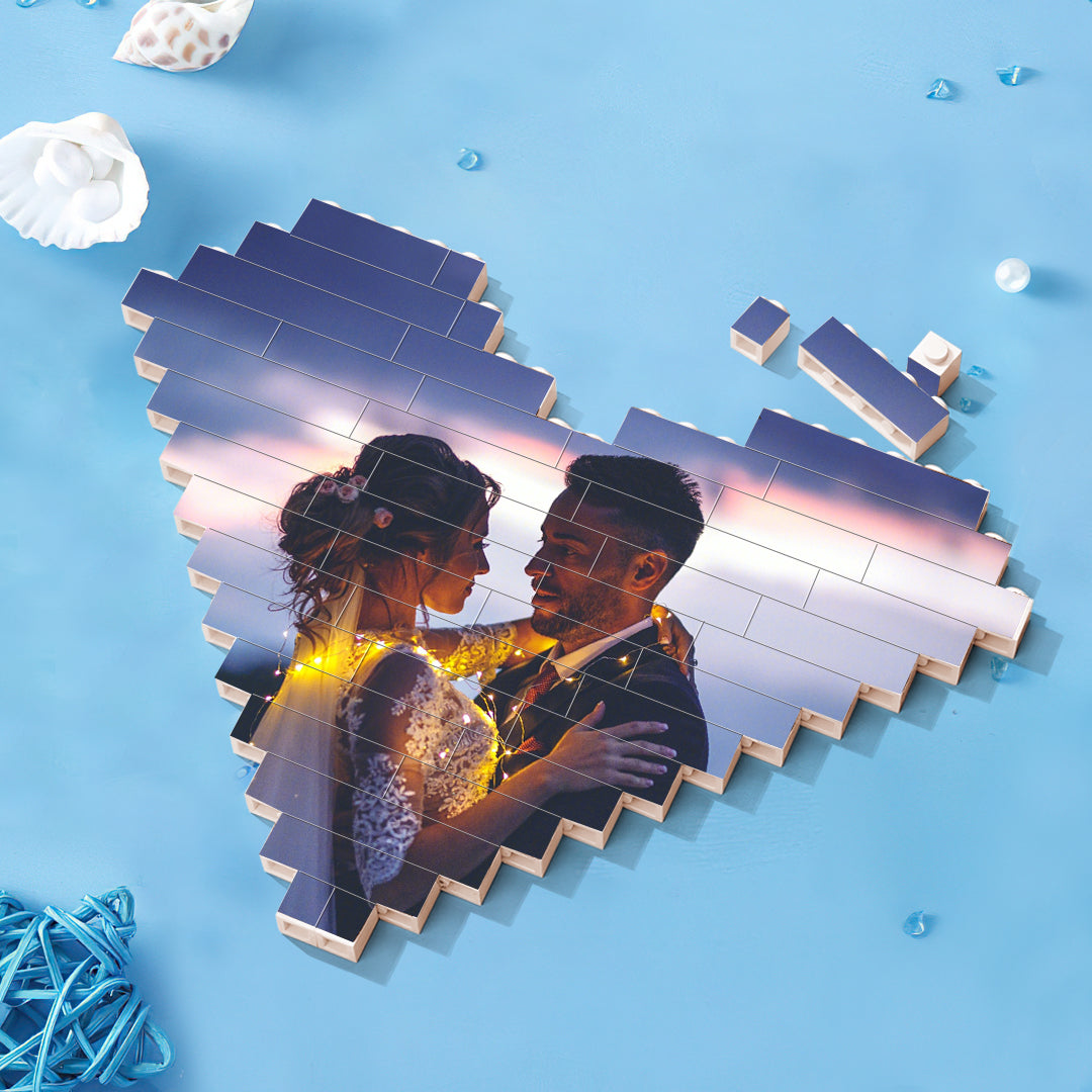 Surpreenda com um bloco de construção em forma de coração personalizado com foto. Presente único e emotivo para o Dia da Mãe, aniversários ou Natal.