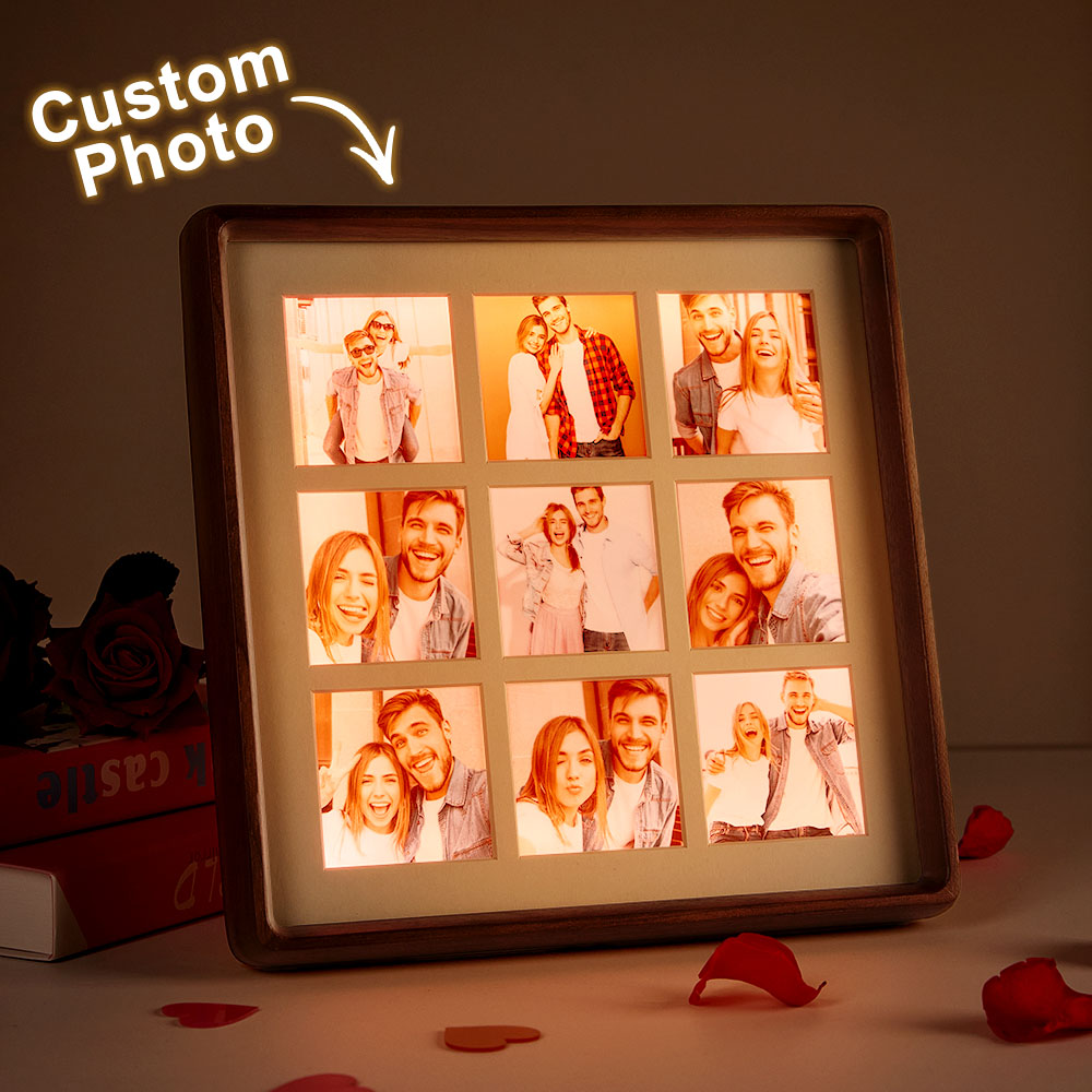 Personalize esta moldura iluminada com 9 fotos e surpreenda com um presente original e emotivo. Ideal para datas especiais e decoração de interiores.
