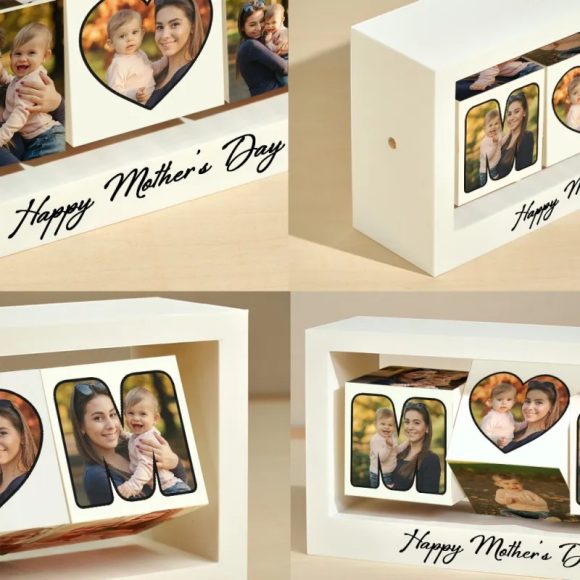 Surpreende com uma prenda original e personalizada. Cubo rotativo com 6 fotos, perfeito para o Dia da Mãe, aniversários e decoração da casa.