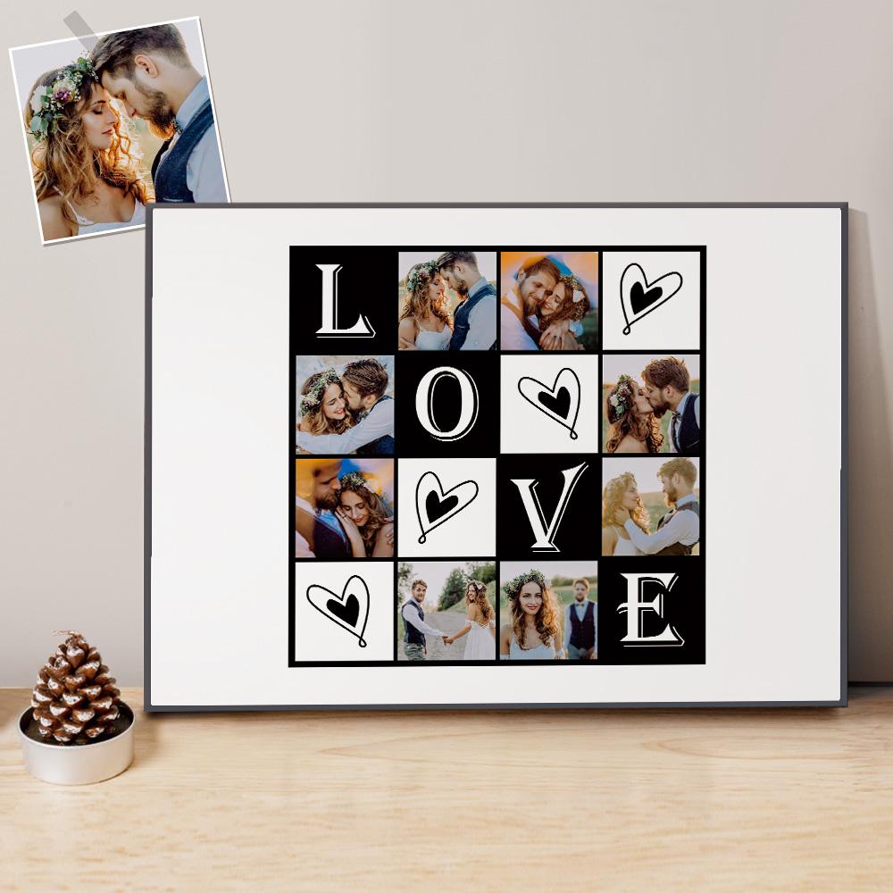 Oferece um quadro personalizado com fotos para casais. Ideal para aniversários, casamentos ou Dia dos Namorados. Um presente único e cheio de amor.