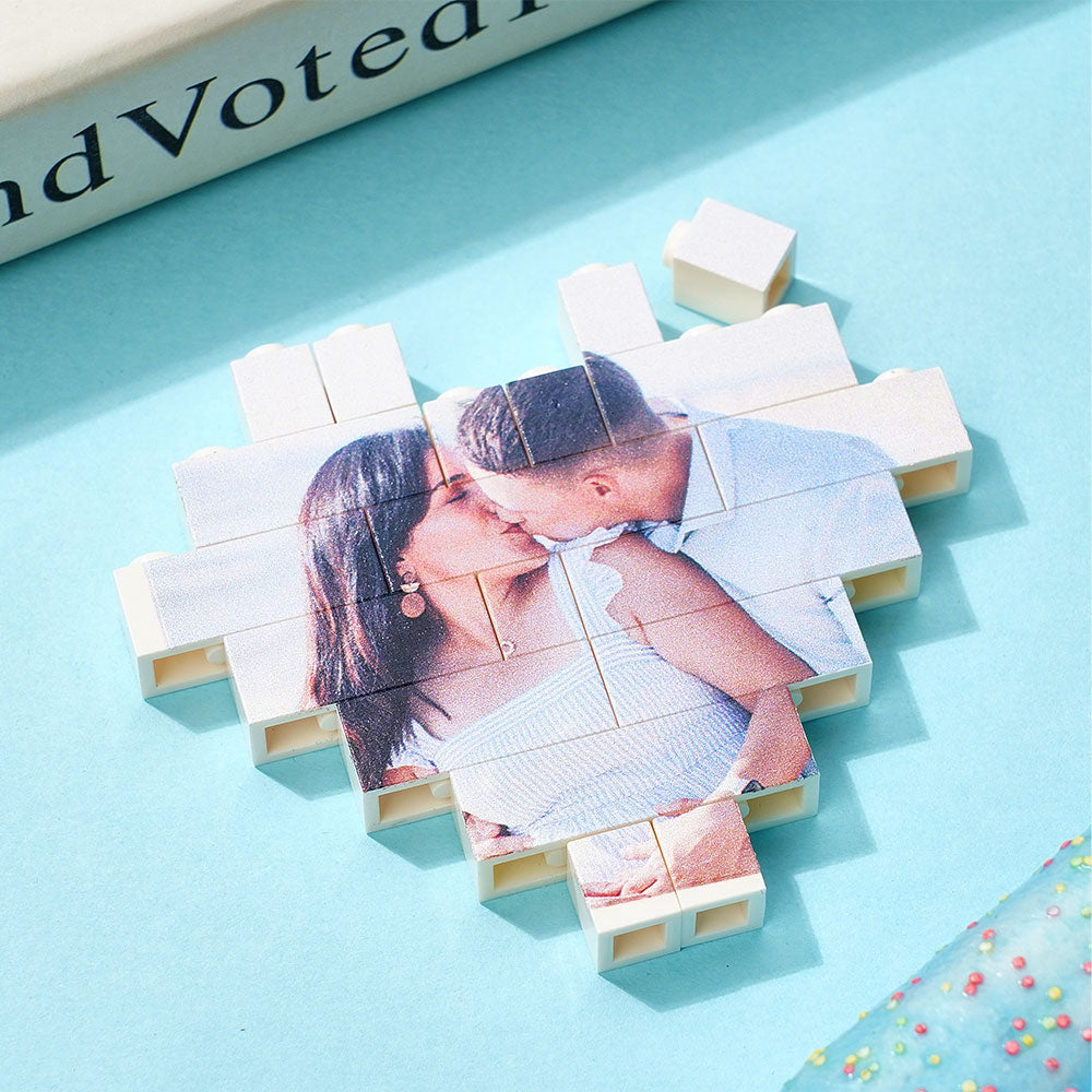 Surpreenda com um bloco de construção em forma de coração personalizado com foto. Presente único e emotivo para o Dia da Mãe, aniversários ou Natal.