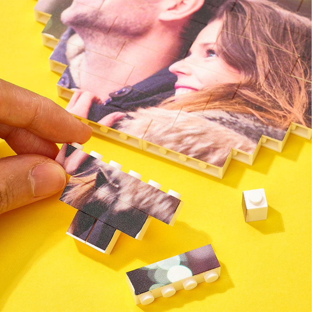 Surpreenda com um bloco de construção em forma de coração personalizado com foto. Presente único e emotivo para o Dia da Mãe, aniversários ou Natal.