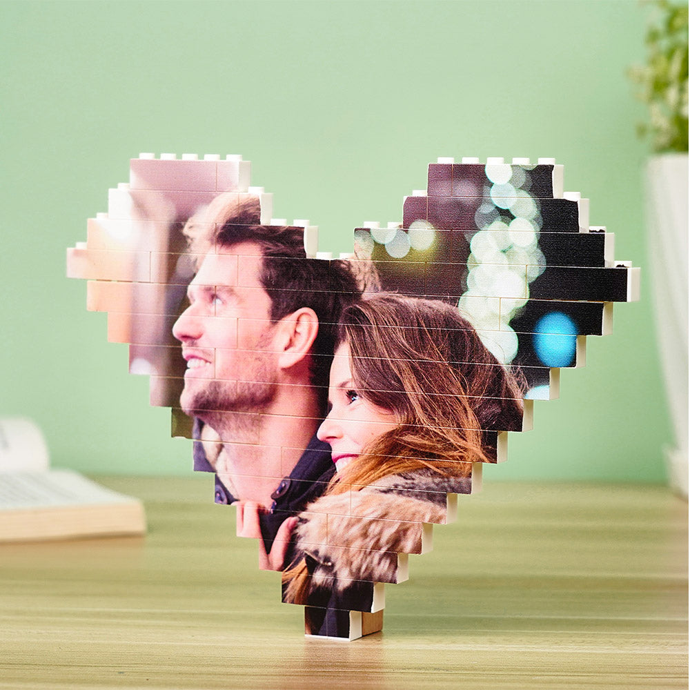 Surpreenda com um bloco de construção em forma de coração personalizado com foto. Presente único e emotivo para o Dia da Mãe, aniversários ou Natal.