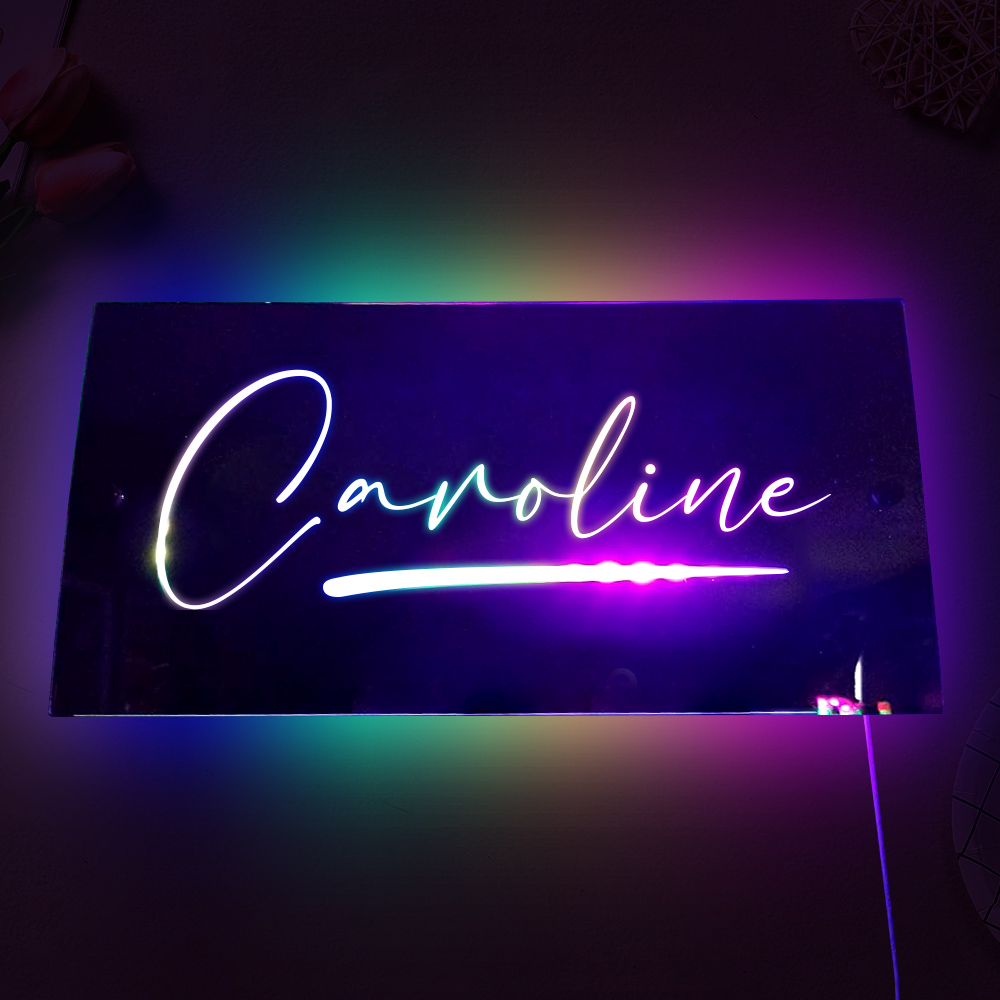 Decore com estilo e emoção. Espelho personalizado com nome gravado e luz LED – prenda original para aniversários, Natal ou decoração de quartos.