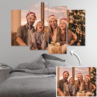 Decore com memórias únicas. Tela personalizada com foto em 4 peças, ideal para presentes originais e decoração de parede com estilo e emoção.