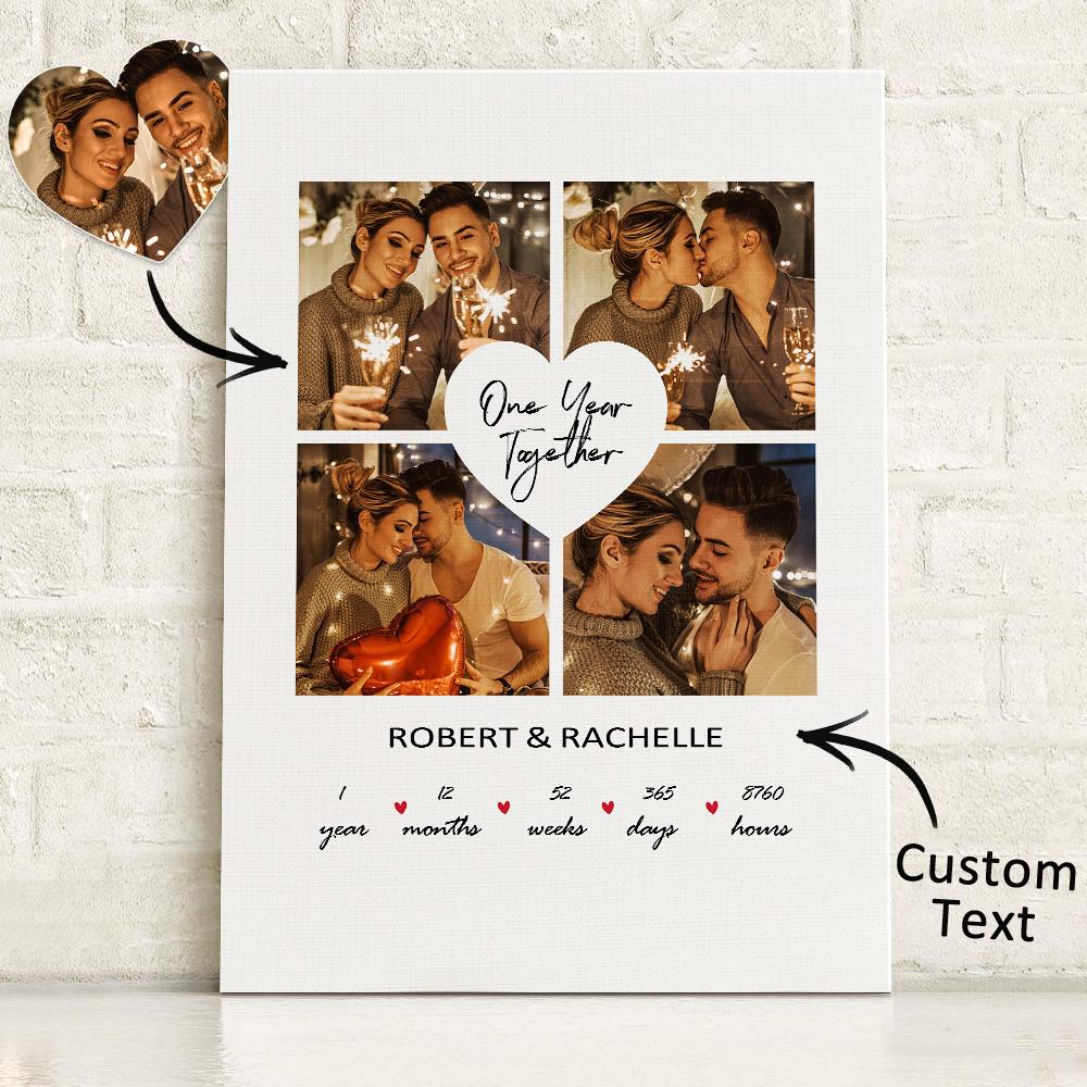 Celebra o amor com uma tela personalizada com fotos e nomes. Um presente original e romântico para casais no Dia dos Namorados, aniversários ou casamento.