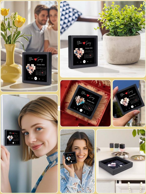 Descubra o Íman de Frigorífico Personalizado com Foto, Nome, Calendário e Música – um presente único e cheio de significado. Ideal para aniversários, datas especiais ou como recordação inesquecível.