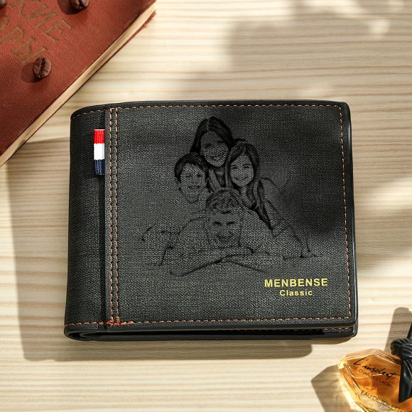 Carteira personalizada em pele PU com foto e texto. Uma prenda original e inesquecível para homem — ideal para aniversários, Natal ou Dia do Pai.