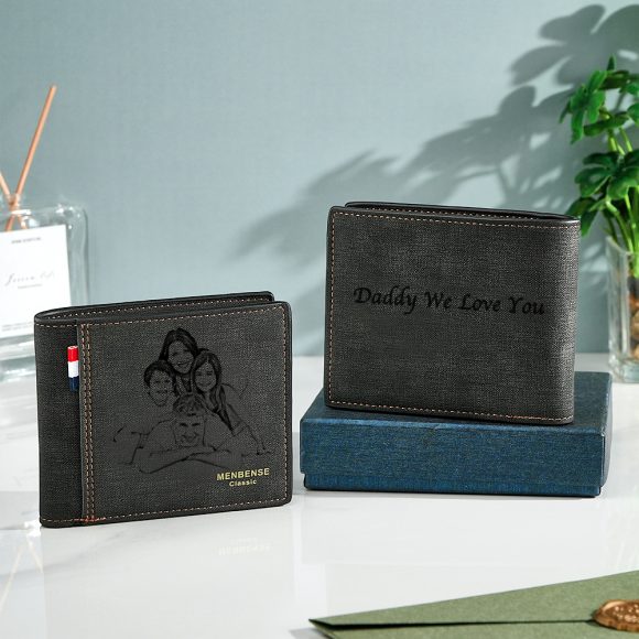 Carteira personalizada em pele PU com foto e texto. Uma prenda original e inesquecível para homem — ideal para aniversários, Natal ou Dia do Pai.