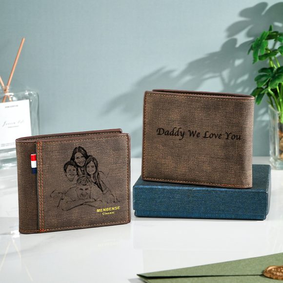 Carteira personalizada em pele PU com foto e texto. Uma prenda original e inesquecível para homem — ideal para aniversários, Natal ou Dia do Pai.