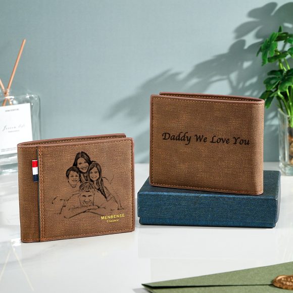 Carteira personalizada em pele PU com foto e texto. Uma prenda original e inesquecível para homem — ideal para aniversários, Natal ou Dia do Pai.