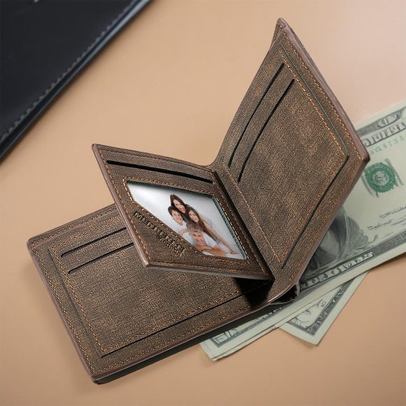 Carteira personalizada em pele PU com foto e texto. Uma prenda original e inesquecível para homem — ideal para aniversários, Natal ou Dia do Pai.