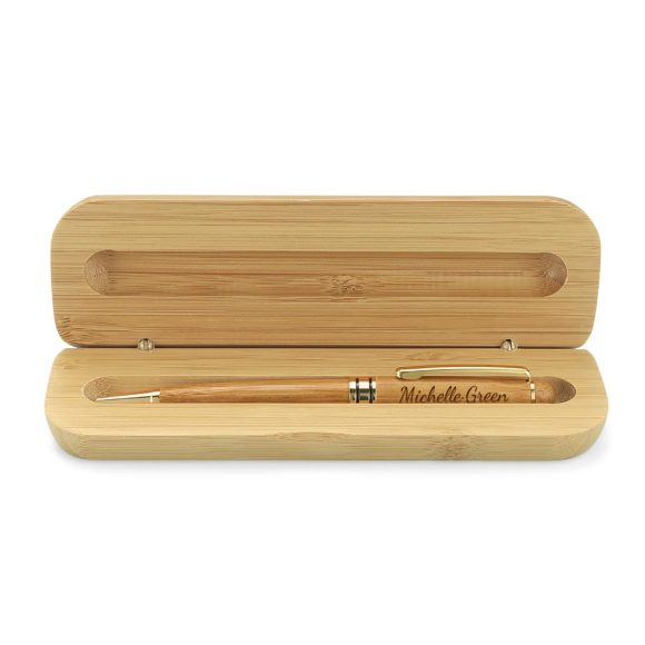 Conjunto de caneta e estojo em madeira com gravação personalizada. Um presente elegante e funcional para professores, executivos ou datas especiais.