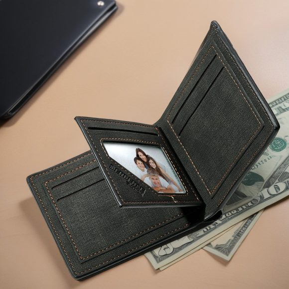 Carteira personalizada em pele PU com foto e texto. Uma prenda original e inesquecível para homem — ideal para aniversários, Natal ou Dia do Pai.