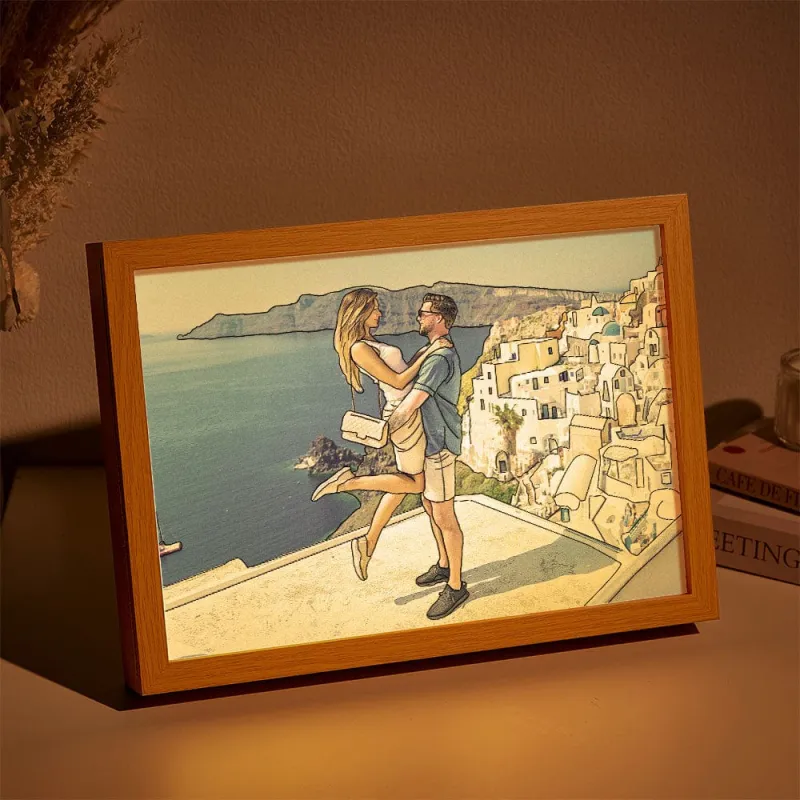 Moldura luminosa personalizada com foto em line art. Um presente original e emotivo para oferecer em datas especiais. Decoração personalizada na Prendas Originais.