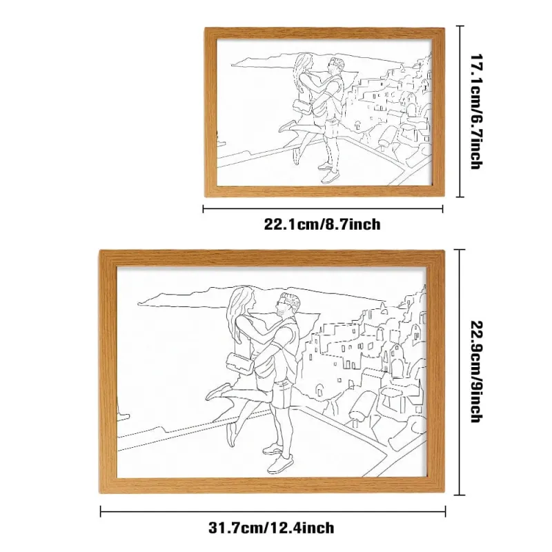 Moldura luminosa personalizada com foto em line art. Um presente original e emotivo para oferecer em datas especiais. Decoração personalizada na Prendas Originais.