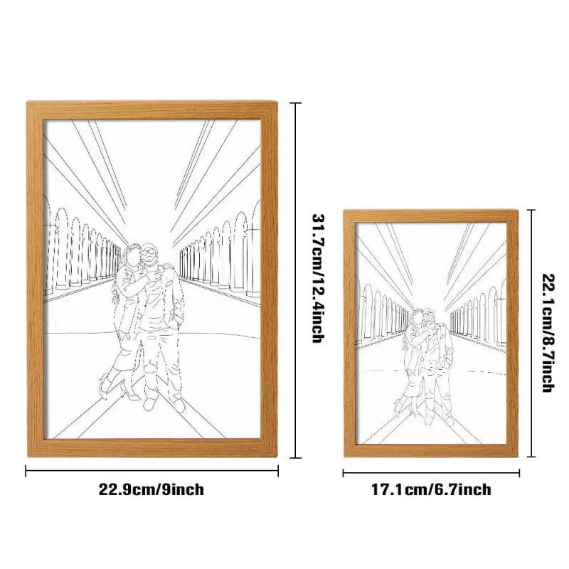 Moldura luminosa personalizada com foto em line art. Um presente original e emotivo para oferecer em datas especiais. Decoração personalizada na Prendas Originais.