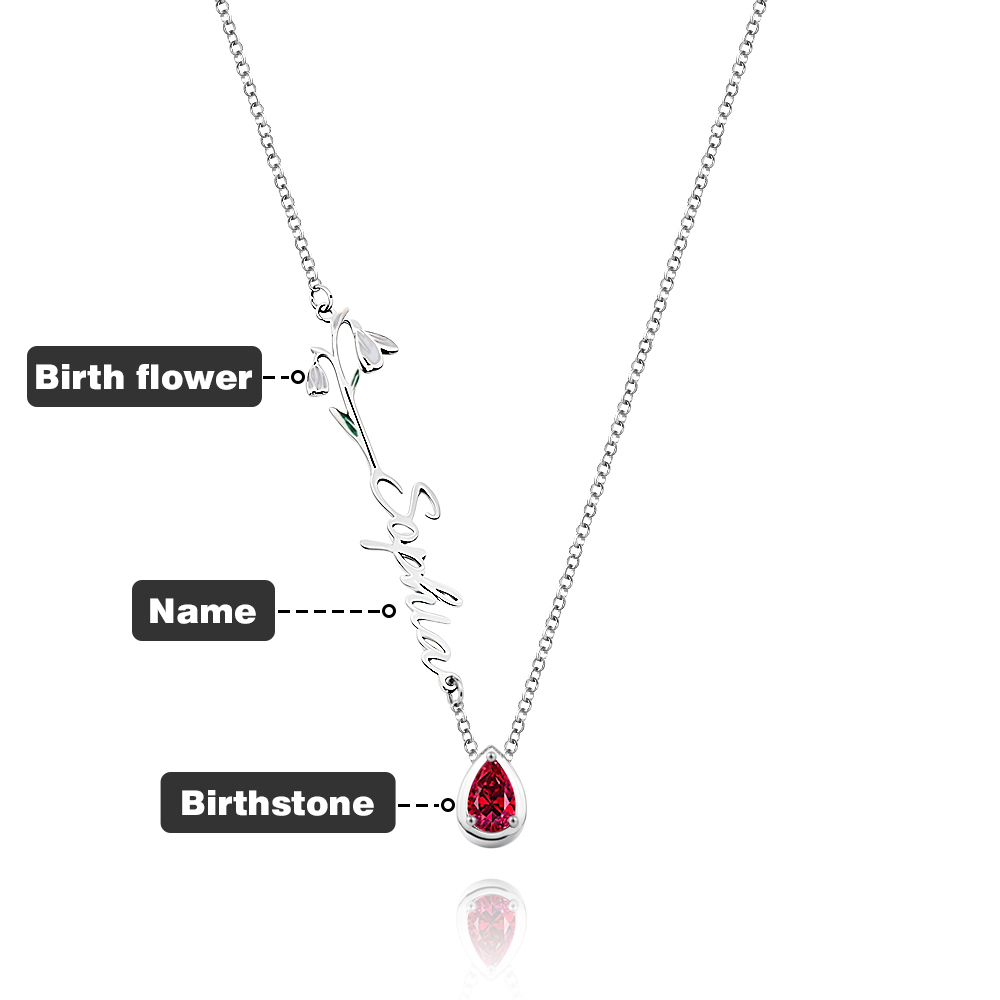 Colar personalizado com flor de nascimento, pedra e nome. Uma joia elegante e cheia de significado, ideal para oferecer em ocasiões especiais. Prendas Originais.