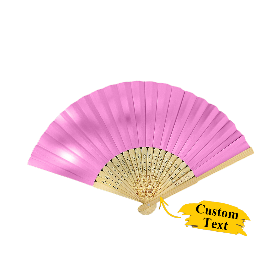 Descubra o leque personalizado para casamento em bambu e papel rosa. Ideal como lembrança de casamento e prenda para convidados, com gravação personalizada de nomes ou datas.