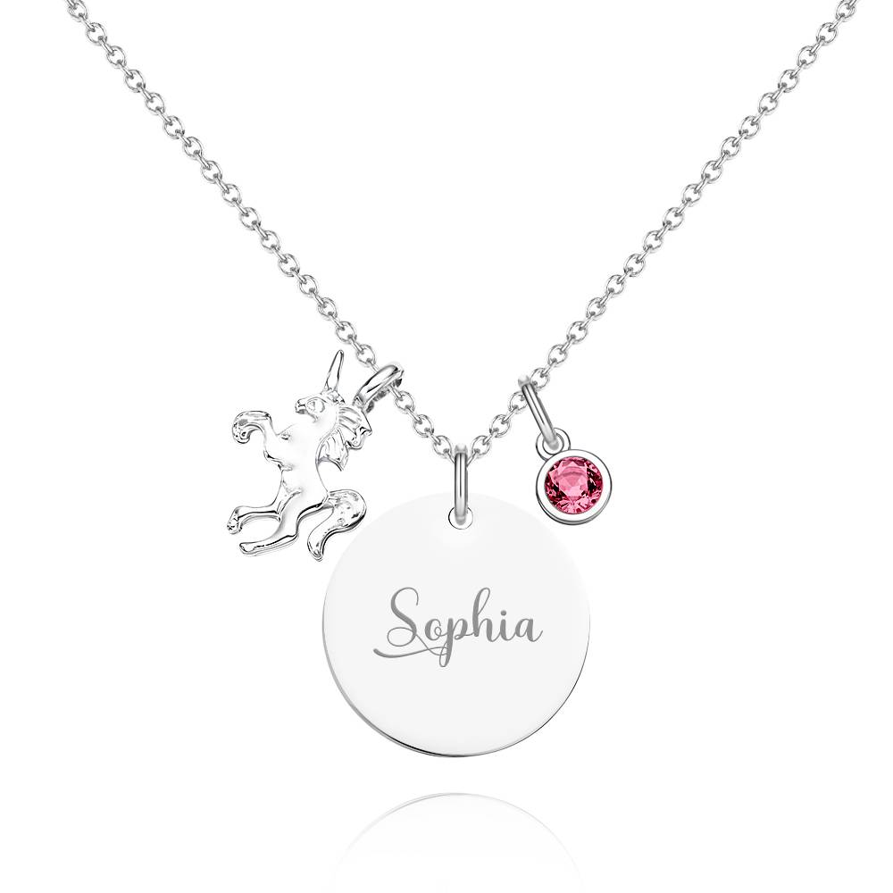 Descubra o Colar Unicórnio Personalizado com Nome e Pedra. Uma joia única para crianças, ideal para aniversários, Natal e ocasiões especiais. Personalize já.