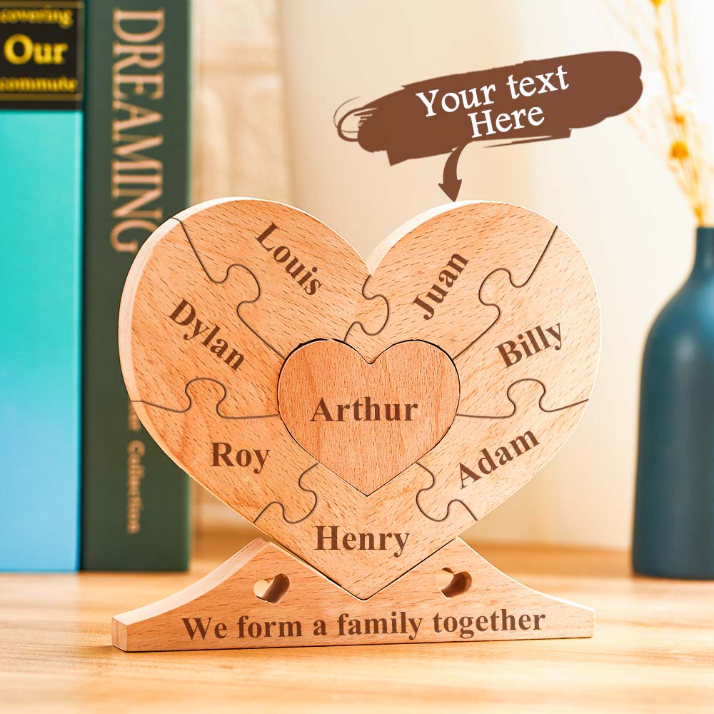 Crie uma decoração de família única com este puzzle coração de madeira personalizado com nomes. Um presente original e emotivo para o Dia da Mãe, Natal, aniversários e outras ocasiões especiais. Ideal para decorar o lar com amor.
