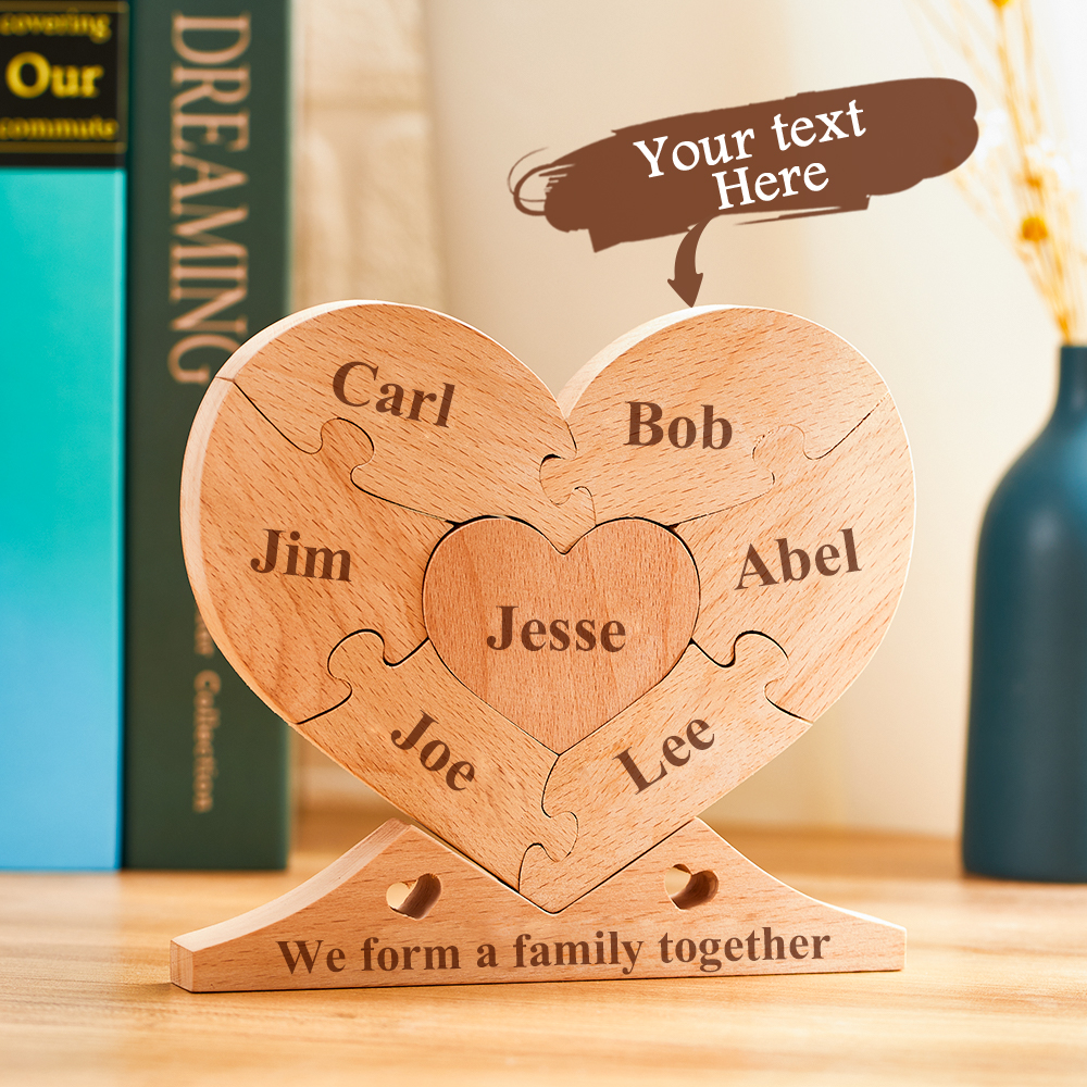 Crie uma decoração de família única com este puzzle coração de madeira personalizado com nomes. Um presente original e emotivo para o Dia da Mãe, Natal, aniversários e outras ocasiões especiais. Ideal para decorar o lar com amor.