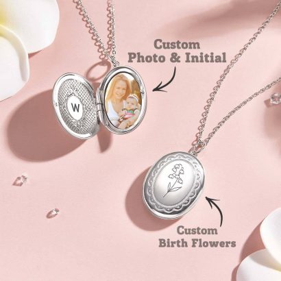 Personalize este medalhão com foto, inicial e flor de nascimento. Uma joia única e emotiva, ideal para oferecer em ocasiões especiais. Prendas Originais.