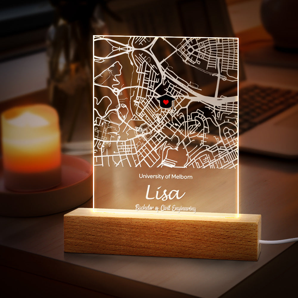 Lâmpada LED Personalizada Mapa com Nome para Estudantes