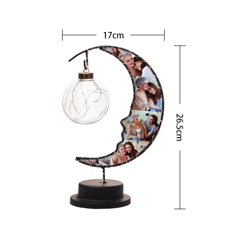 Crie uma Lâmpada LED Personalizada em forma de lua com até 6 fotos. Um presente original para o Dia da Mãe, aniversários, casais ou família. Decoração única e cheia de significado.