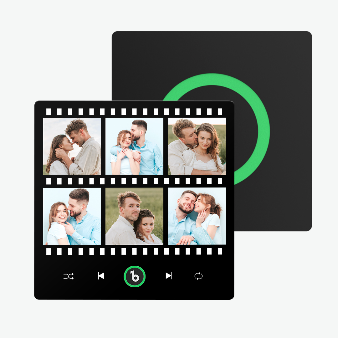 Crie um Íman para Frigorífico Personalizado com Fotos e Música. Um presente original e personalizado para casais, aniversários e momentos especiais.