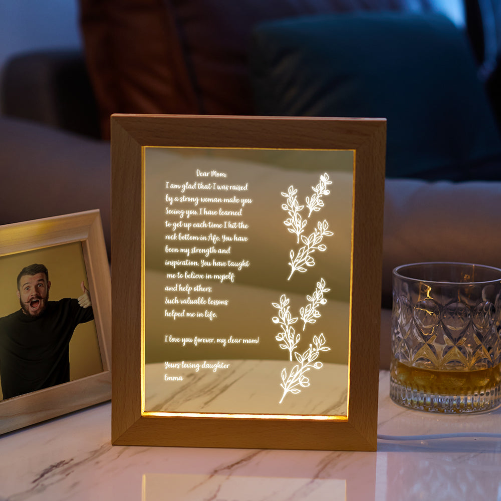 Crie uma Moldura LED Personalizada com uma carta ou mensagem especial. Um presente original e emocionante para o Dia da Mãe, aniversários, Natal e outras ocasiões especiais.