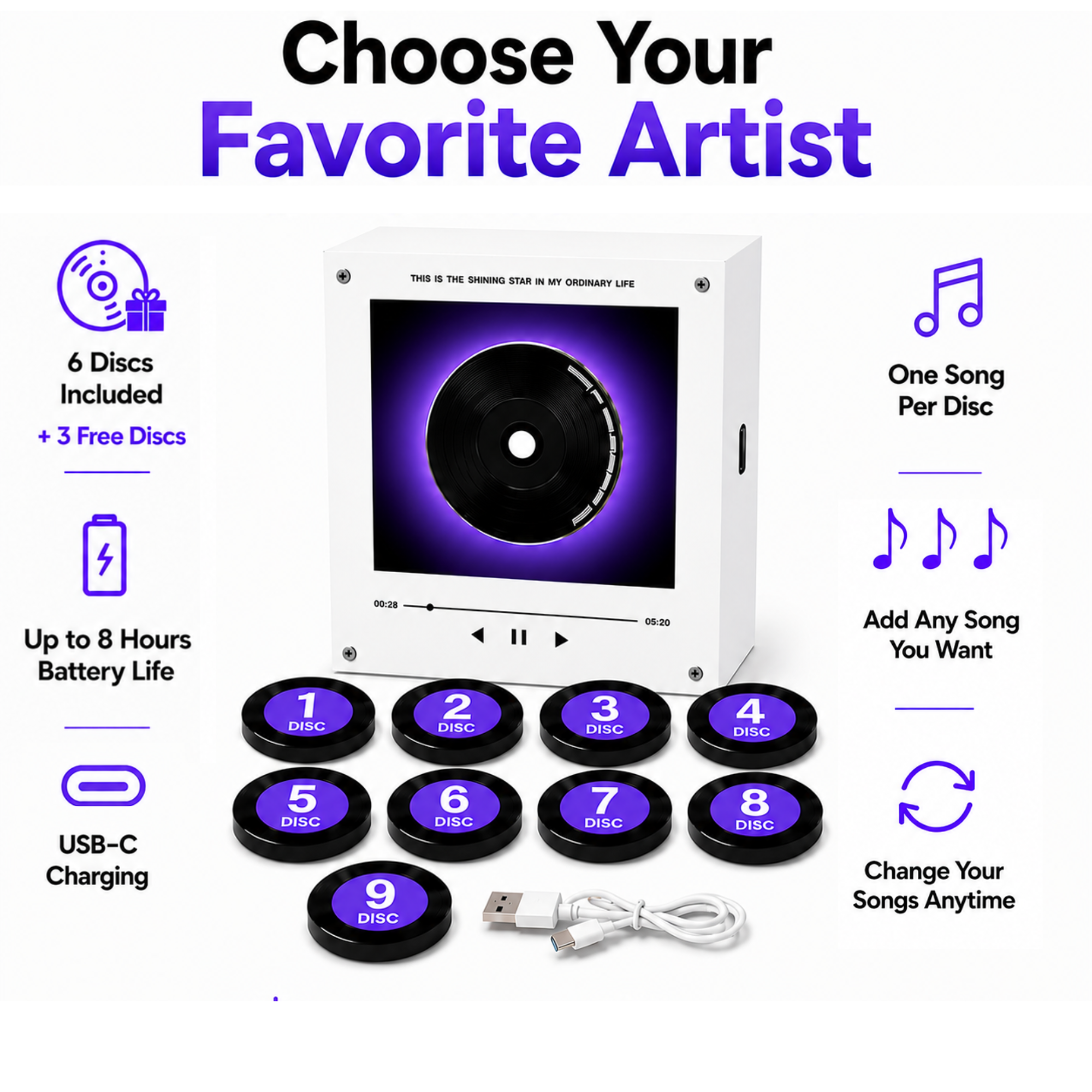 Record Player Personalizado com foto e 9 músicas. Um presente original e cheio de significado para casais, aniversários de casamento, Dia dos Namorados e mais.